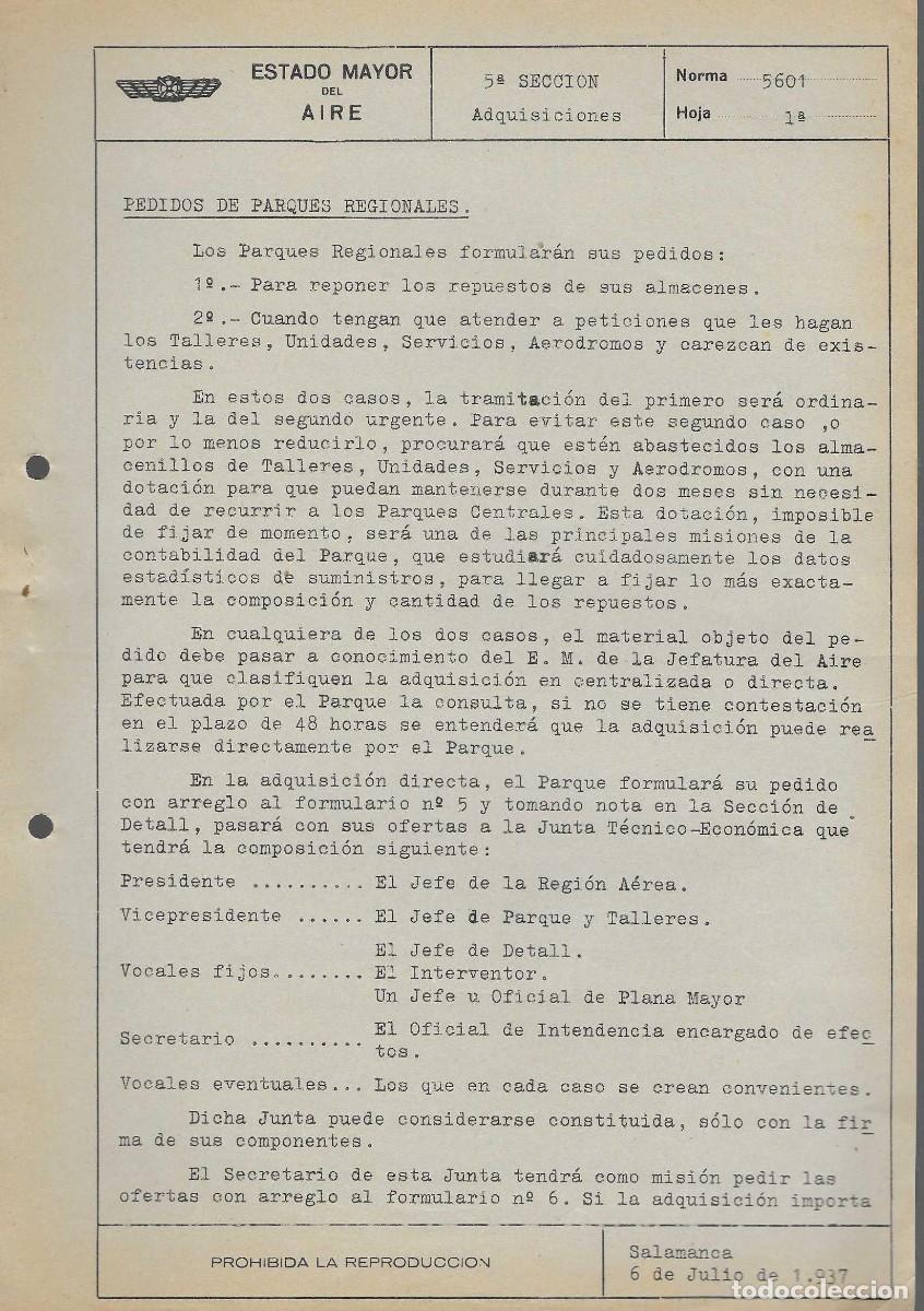Militaria: ESTADO MAYOR DEL AIRE.,- NORMA .- 5601- 5 HOJAS DEL N&ordm; 1 AL 5 -SALAMANCA 6 DE JULIO 1937,-VER FOTOS