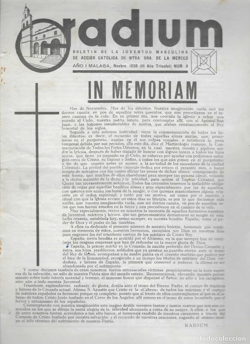 Militaria: MALAGA, -ORADIUM- BOLETIN.- J.A.C. MASCULINA,A&Ntilde;O I, N&ordm; 8, A&Ntilde;O 1938, 8 PAG.COMPLETO- VER FOTOS