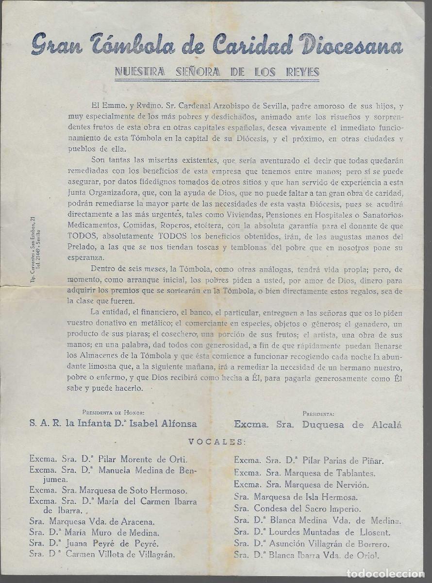 Militaria: SEVILLA, CARTEL GRAN TOMBOLA DE CARIDAD -VIRGEN DE LOS REYES, VER FOTO