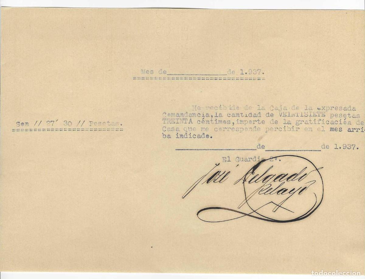 Militaria: GOMARA-XAUEN.- MAJASNIAS MARROQUI- GUARDIA CIVIL- RECIBO DE COBRO- , A&Ntilde;O 1937-VER FOT0