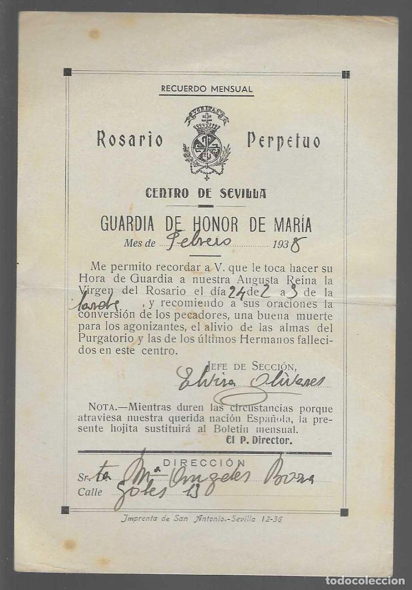 Militaria: SEVILLA, ROSARIO PERPETUO -GUARDIA DE HONOR- A&Ntilde;O 1938,- VER FOTO