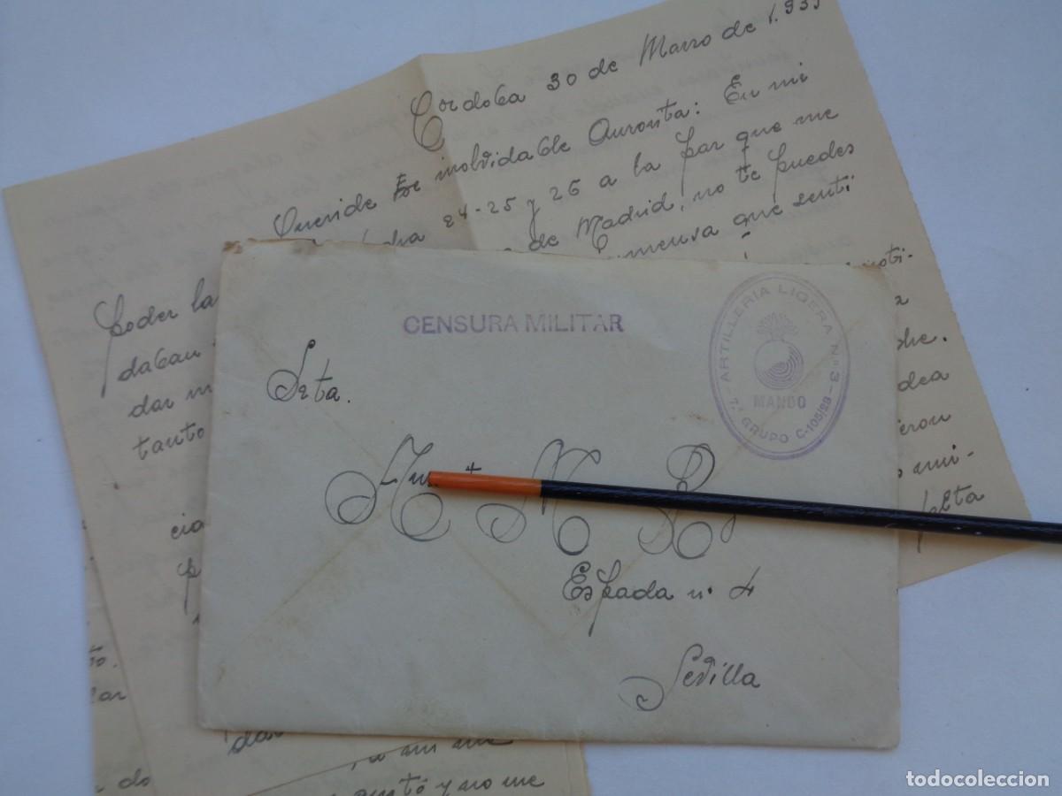 Militaria: GUERRA CIVIL : CARTAS DESDE CORDOBA A SEVILLA, ARTILERIA LIGERA N&ordm; 3 . 28 Y30 MARZO 1939