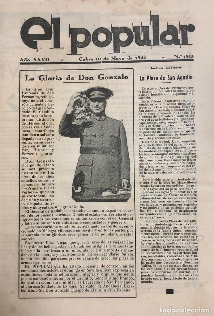 Militaria: Peri&oacute;dico El Popular 10 Mayo 1944 . N&ordm; 1342