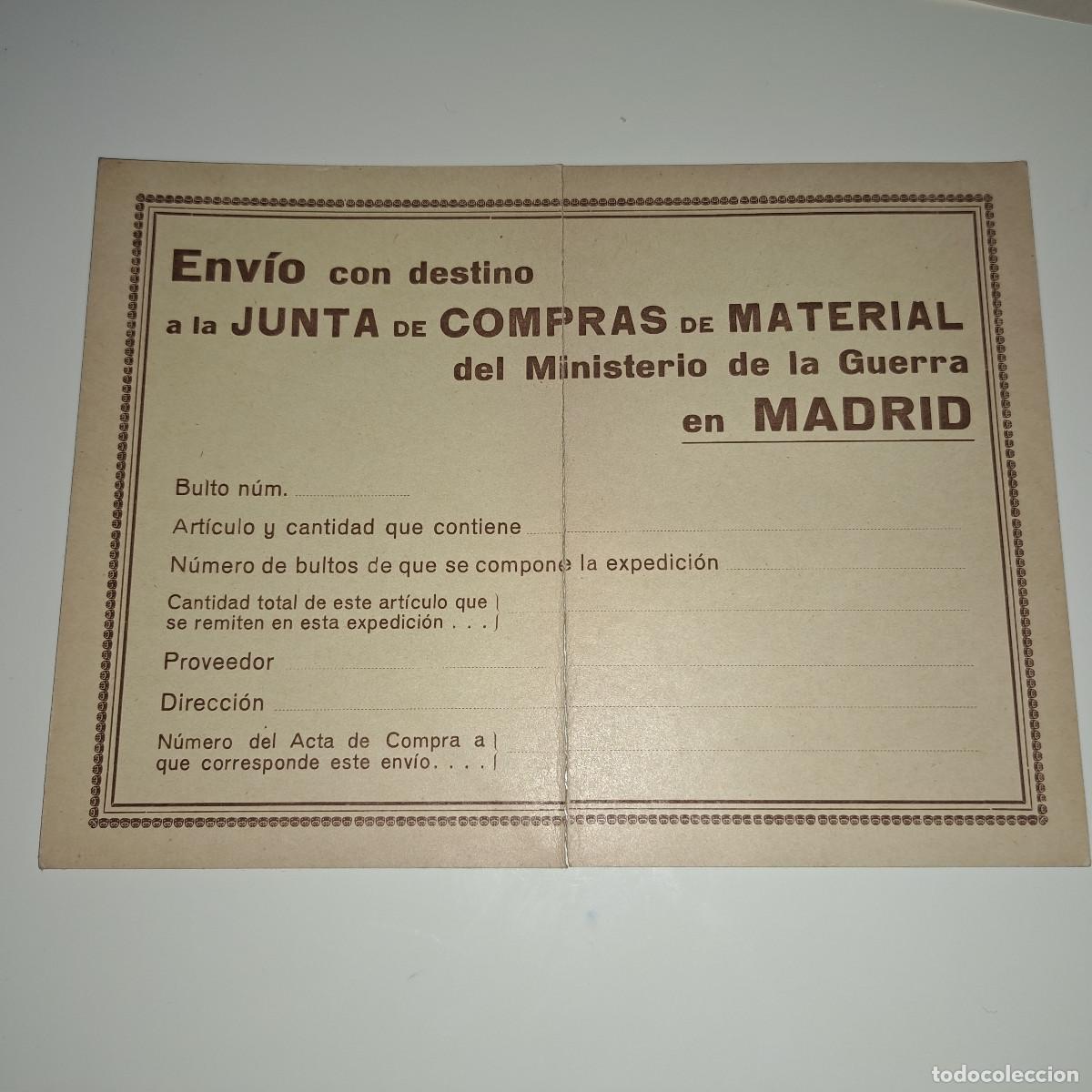 Militaria: MINISTERIO DE LA GUERRA - ETIQUETA PARA PEGAR EN LOS BULTOS DE ENV&Iacute;O DE MATERIAL
