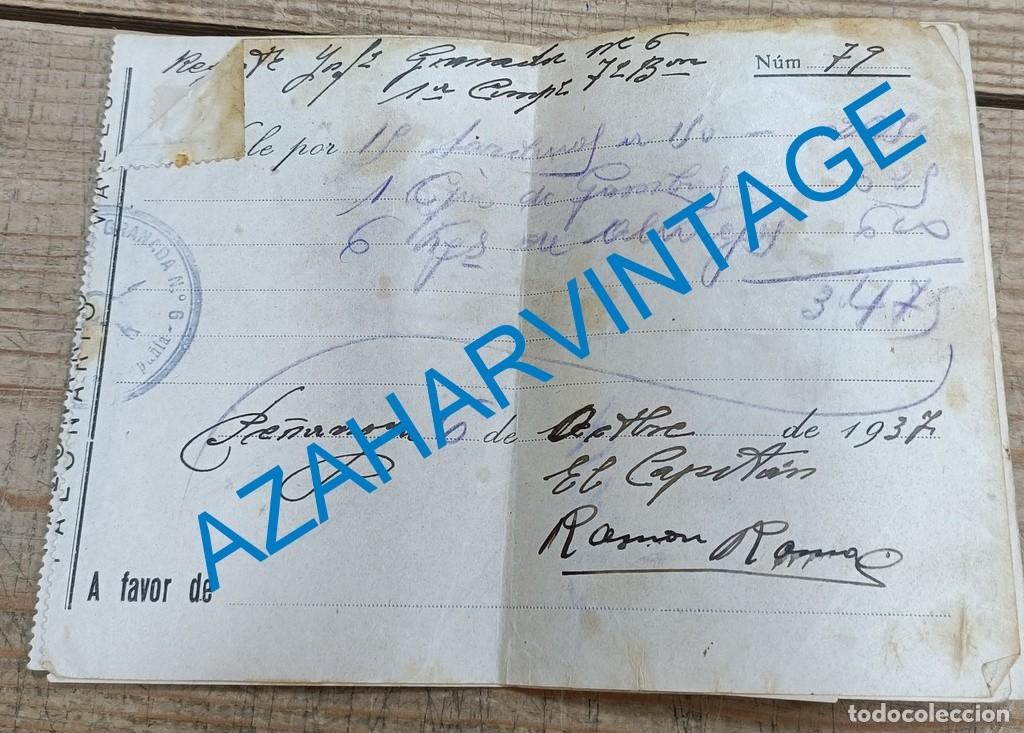 Militaria: GUERRA CIVIL : VALE POR SARDINAS GAMBAS Y ATUN . REG. INF. GRANADA N&ordm; 6 . PE&Ntilde;ARROYA ( CORDOBA ),1937