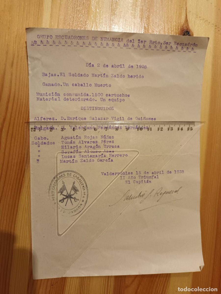 Militaria: Documento de Caballer&iacute;a de la guerra civil grupo escuadrones de Numancia, Valderrobles 1938
