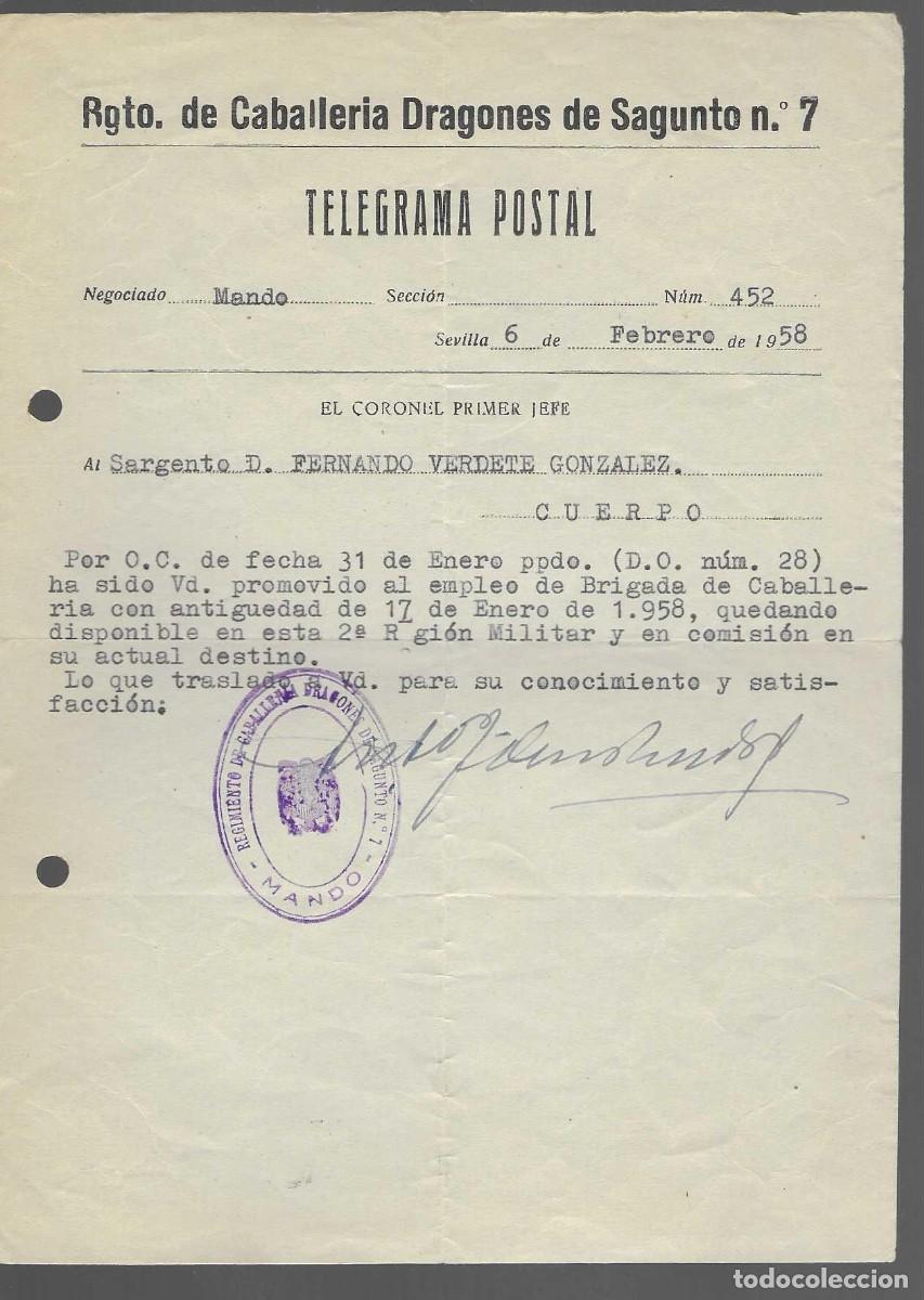 Militaria: SEVILLA, RGTO. CABALLERIA DRAGONES SAGUNTO N&ordm; 7.- EMPLEO DE BRIGADA- VER FOTO