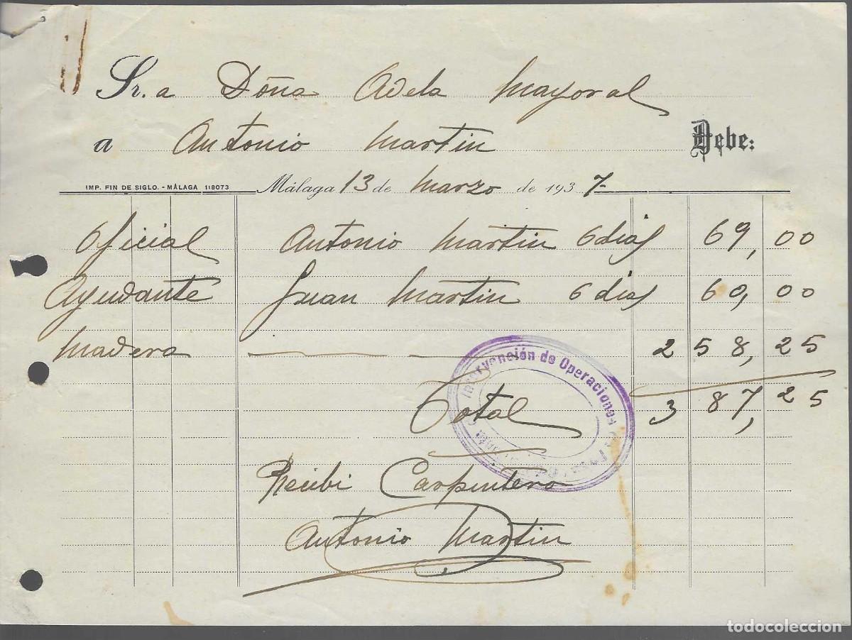 Military Antiques: MALAGA,- -PAGOS DE NOMINAS- JORNALES Y DIAS TRABAJADOS- VER FOTO