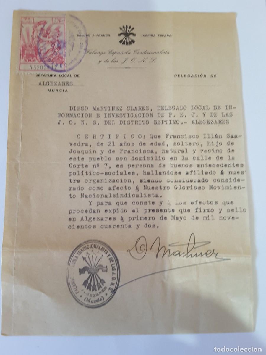 Militaria: Documento Falange - Foto 1
