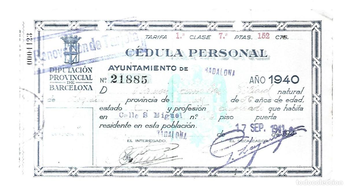 Military Antiques: M150- DIPUTACION PROVINCIAL DE BARCELONA **CEDULA PERSONAL RAMON SANCHEZ DE BADALONA A&Ntilde;O 1940