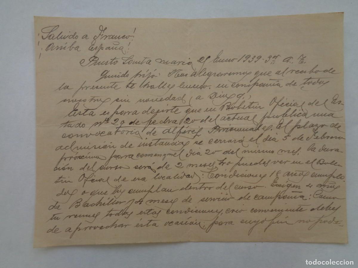 Military Antiques: GUERRA CIVIL : CARTA DE PUERTO DE SANTA MARIA ( CADIZ ) A HIJO MOVILIZADO . 1939