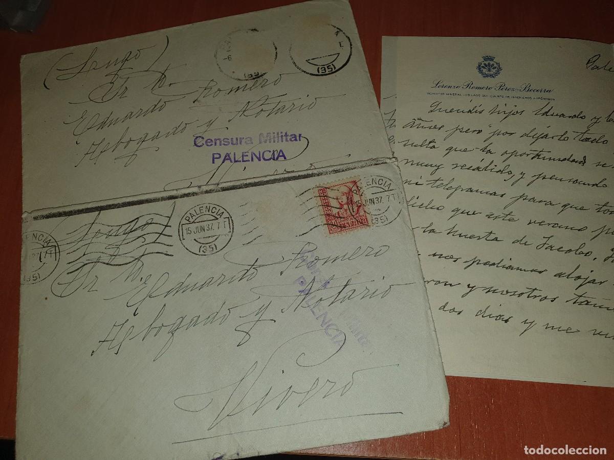 Militaria: 2 cartas por la censura militar palencia, 1937