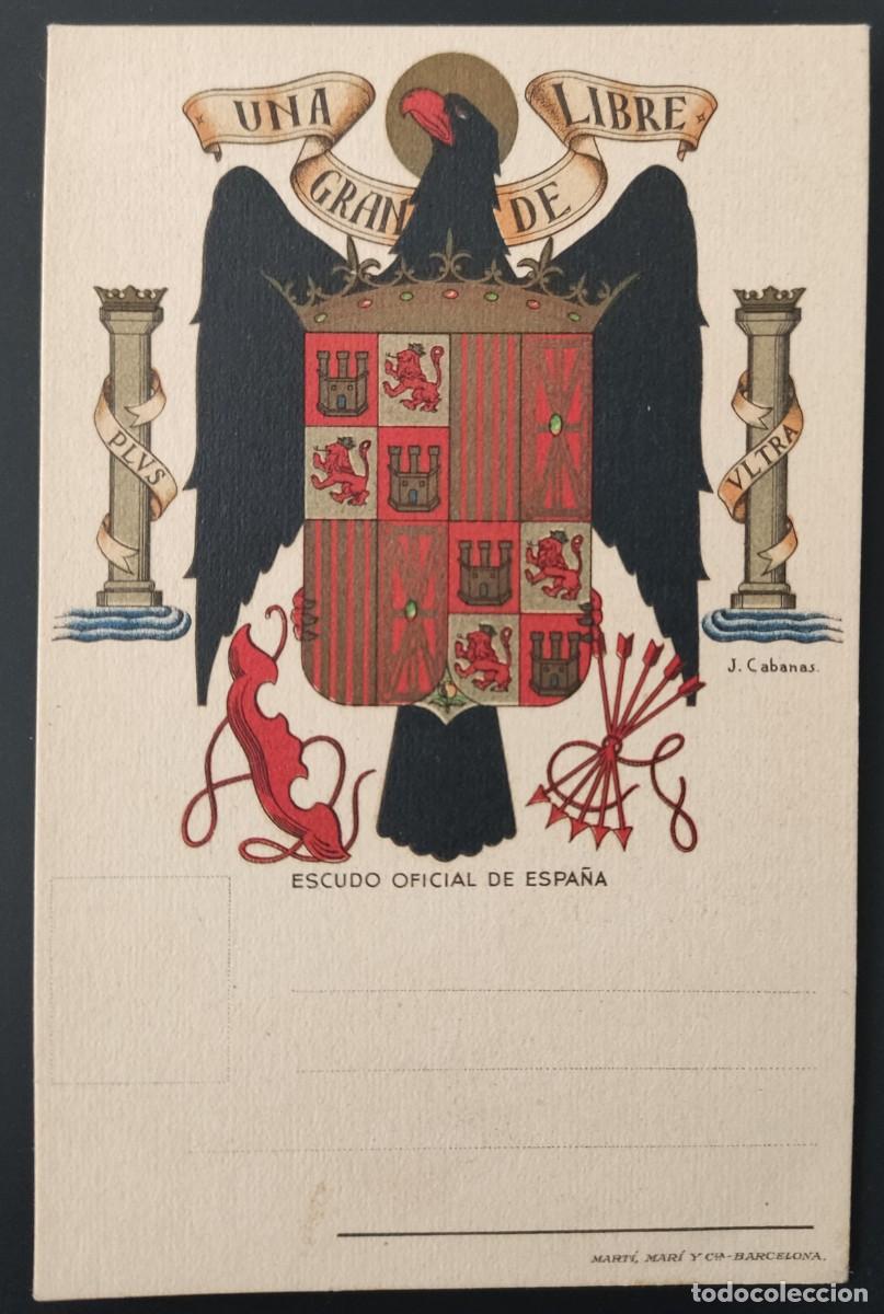 Military Antiques: Tarjeta postal guerra civil espa&ntilde;ola una grande libre escudo oficial de espa&ntilde;a Barcelona 1941