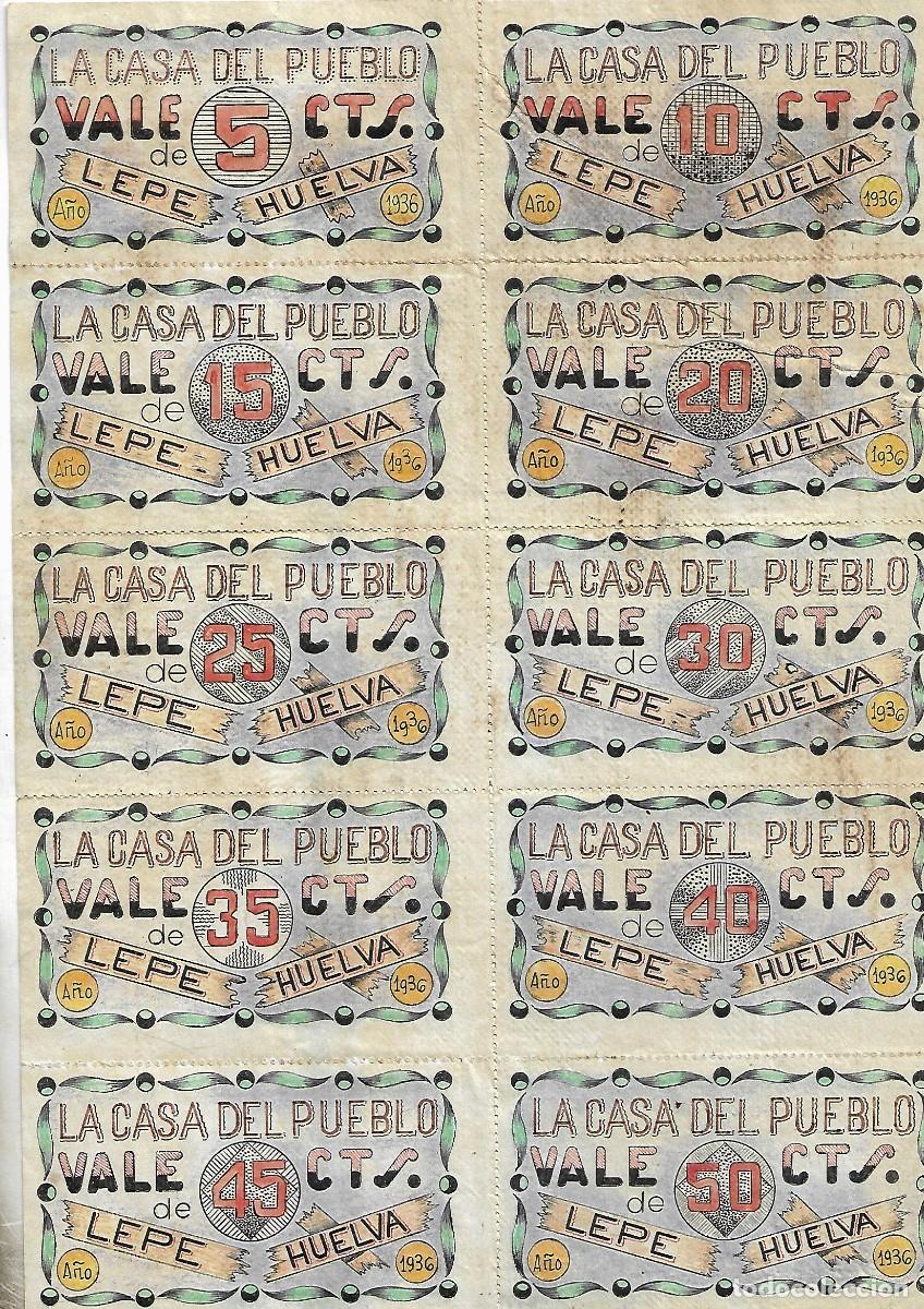 Military Antiques: M220- LEPE -HUELVA 10 VALES DE RACIONAMENTO LA CASA DEL PUEBLO DE LEPE DE 1.936 -DORSO AVIONES