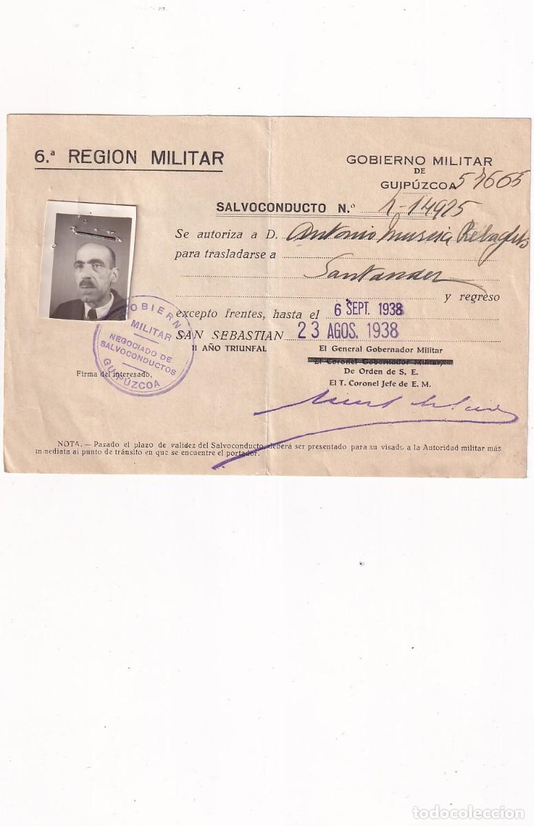 Military Antiques: Salvoconducto gobierno militar de Guip&uacute;zcoa 6&ordf; regi&oacute;n militar. 1938 Guerra Civil