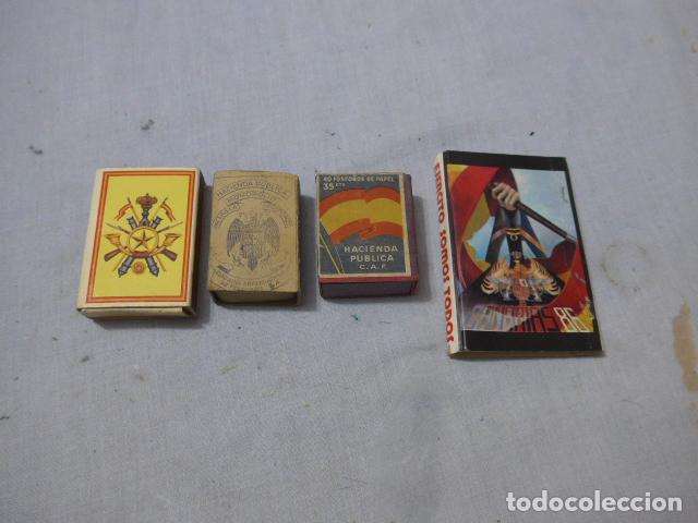 Militaria: Lote 4 antiguas cajas de cerillas militares de guerra civil y posguerra.