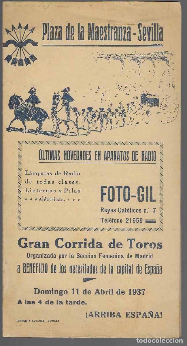 Militaria: SEVILLA,- GRAN CORRIDA A BENEFICIO NECESITADOS CAPITAL DE ESPA&Ntilde;A.--VER FOTO