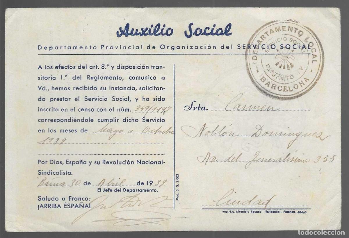 Militaria: BARCELONA-AUXILIO SOCIAL- ABRIL 1939, VER FOTOS