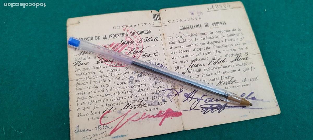 Militaria: Carnet guerra civil republica Catalunya comisi&oacute;n industria de guerra 1936