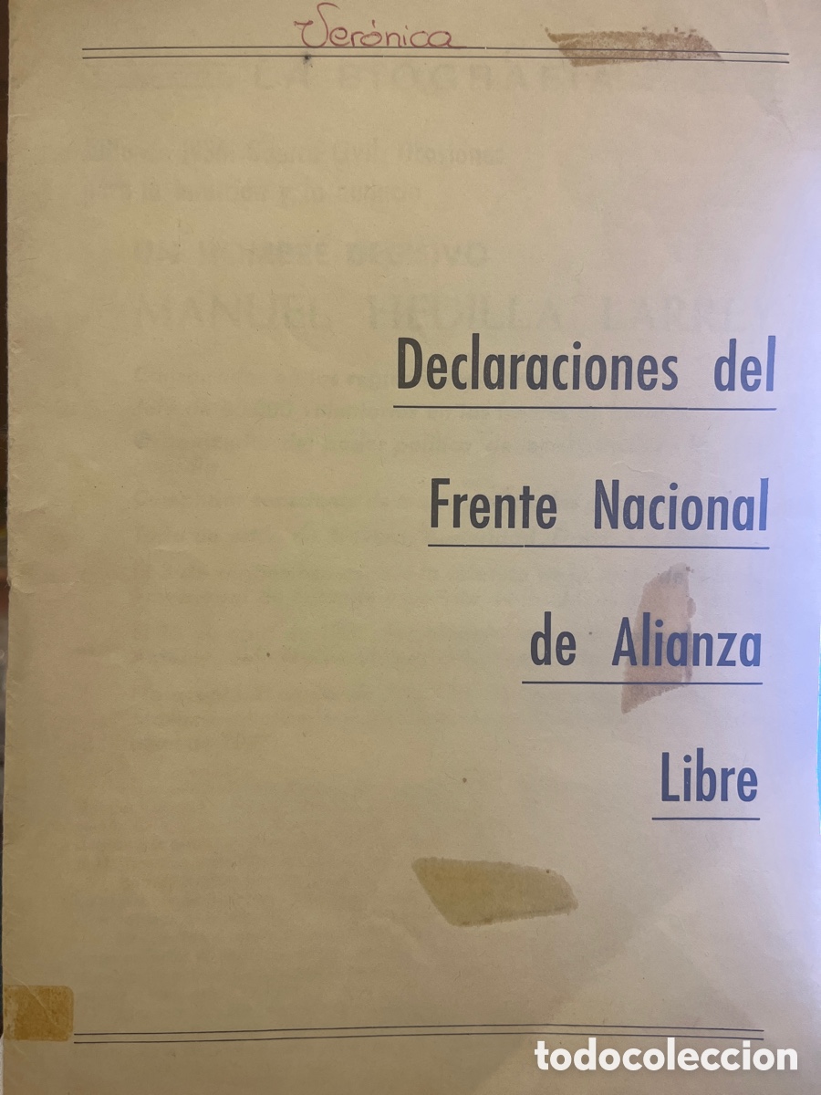 Militaria: DECLARACIONES DEL FRENTE NACIONAL DE ALIANZA LIBRE. Libro. Raro. Jos&eacute; Antonio. Falange.