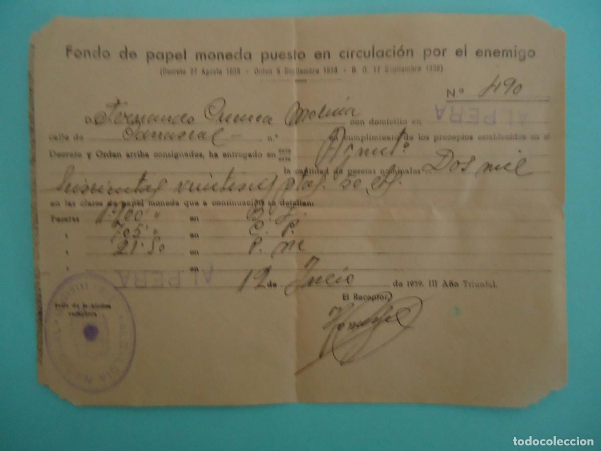 Militaria: FONDO DE PAPEL MONEDA PUESTO EN CIRCULACION POR EL ENEMIGO DE ALPERA. A&Ntilde;O 1939. RARO. PP-8