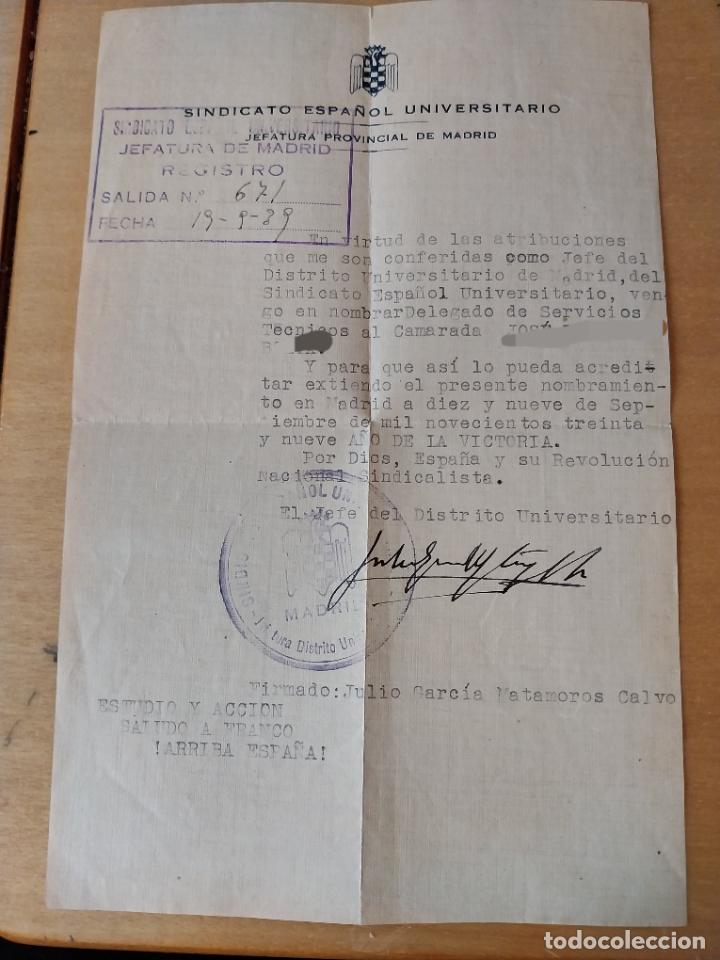 Militaria: SEU EPOCA FRANCO 1939 NOMBRAMIENTO DELEGADO CERTIFICADO CUARTILLA PAPEL FINO