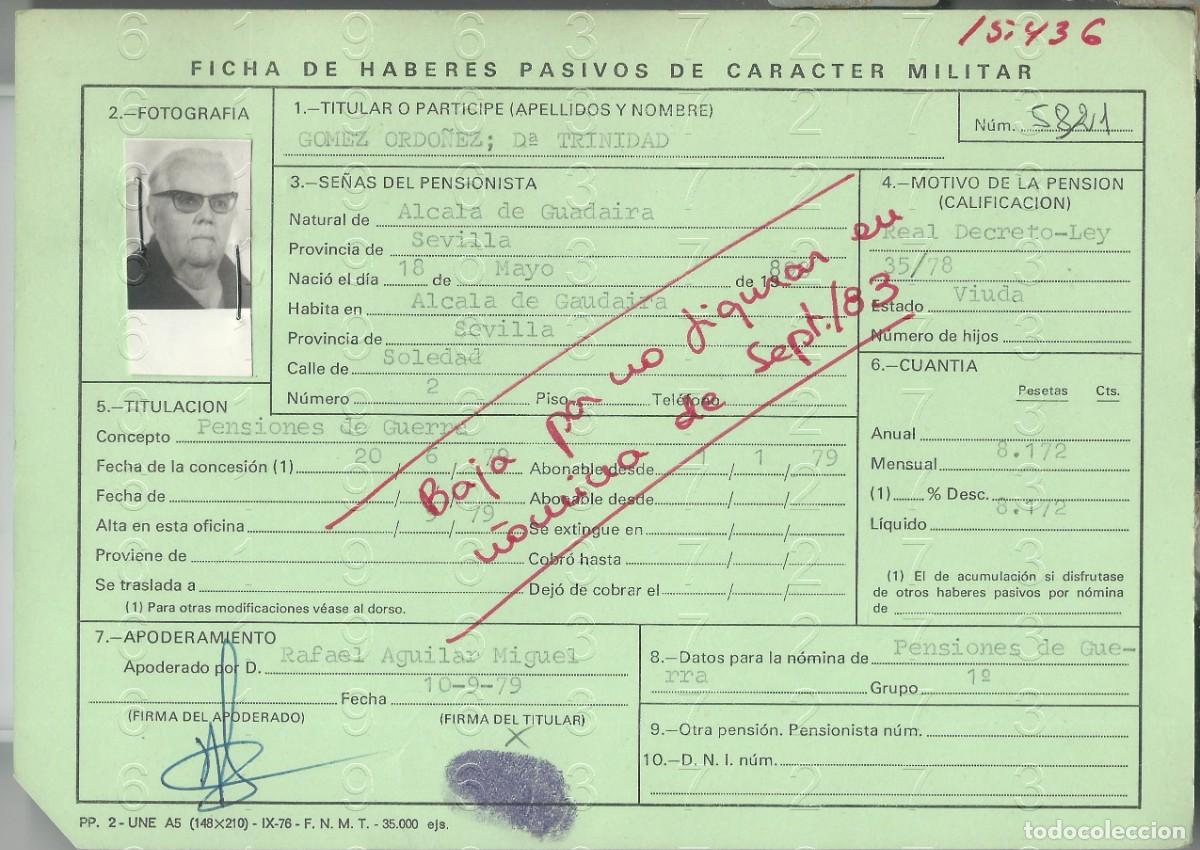 Militaria: ALCALA DE GUADAIRA MILITAR REPUBLICANO GUERRA CIVIL FICHA PENSION 22X15 L58