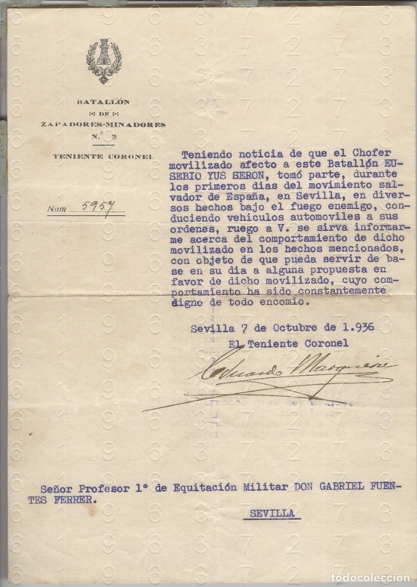 Militaria: EDUARDO MARQUERIE BATALLON DE ZAPADORES 2 1936 GUERRA CIVIL ESPA&Ntilde;OLA 1936 1 HOJA L59