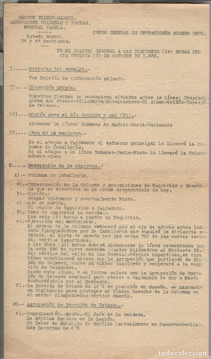 Militaria: COLUMNA VARELA ORDEN DE OPERACIONES 11 GUERRA CIVIL ESPA&Ntilde;OLA 1936 4 FOLIOS L51