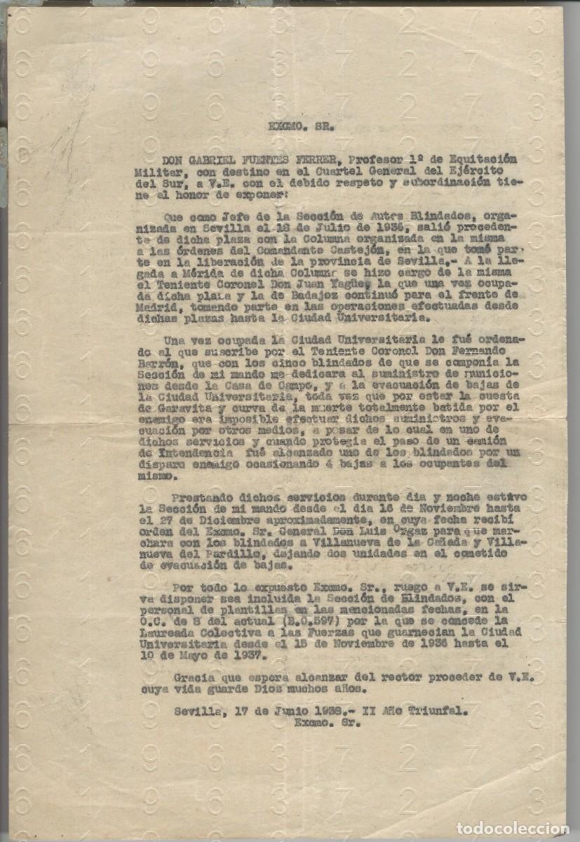 Military Antiques: TROPAS CIUDAD UNIVERSITARIA MADRID LAUREADA SOLICITUD GUERRA CIVIL ESPA&Ntilde;OLA 1938 1 FOLIO L46