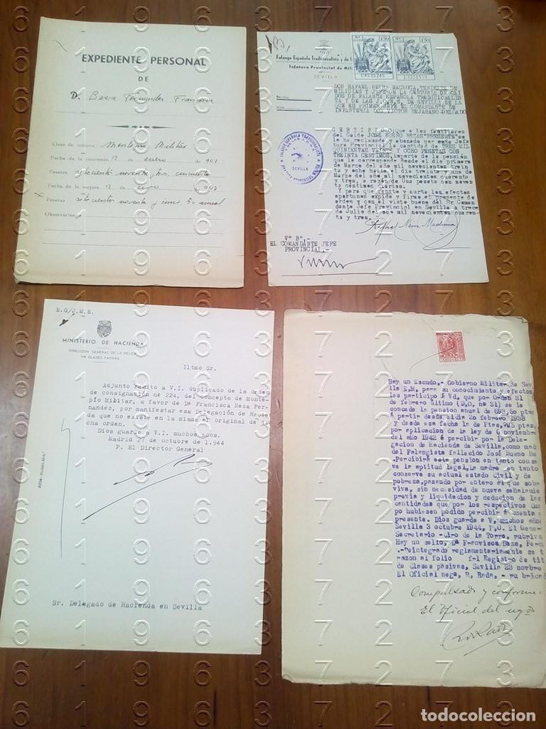 Military Antiques: 1943 SEVILLA FALNGISTA CAIDO GUERRA CIVIL EXPEDIENTE PENSION 5 DOCUMENTOS L61