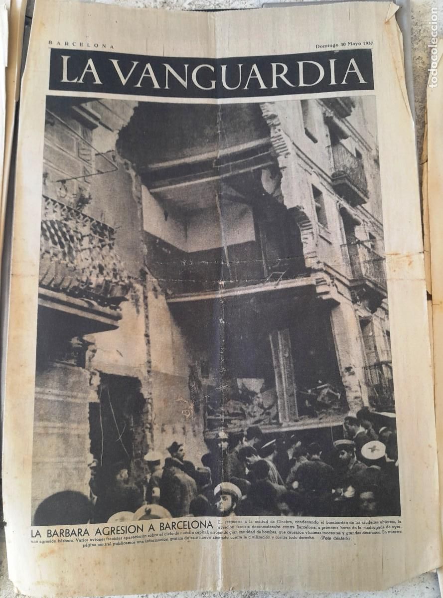 Military Antiques: 30/5 1937 LA VANGUARDIA LA B&Aacute;RBARA AGRESI&Oacute;N A BARCELONA DE LAS ALAS NEGRAS - ARTILLER&Iacute;A REPUBLICANA