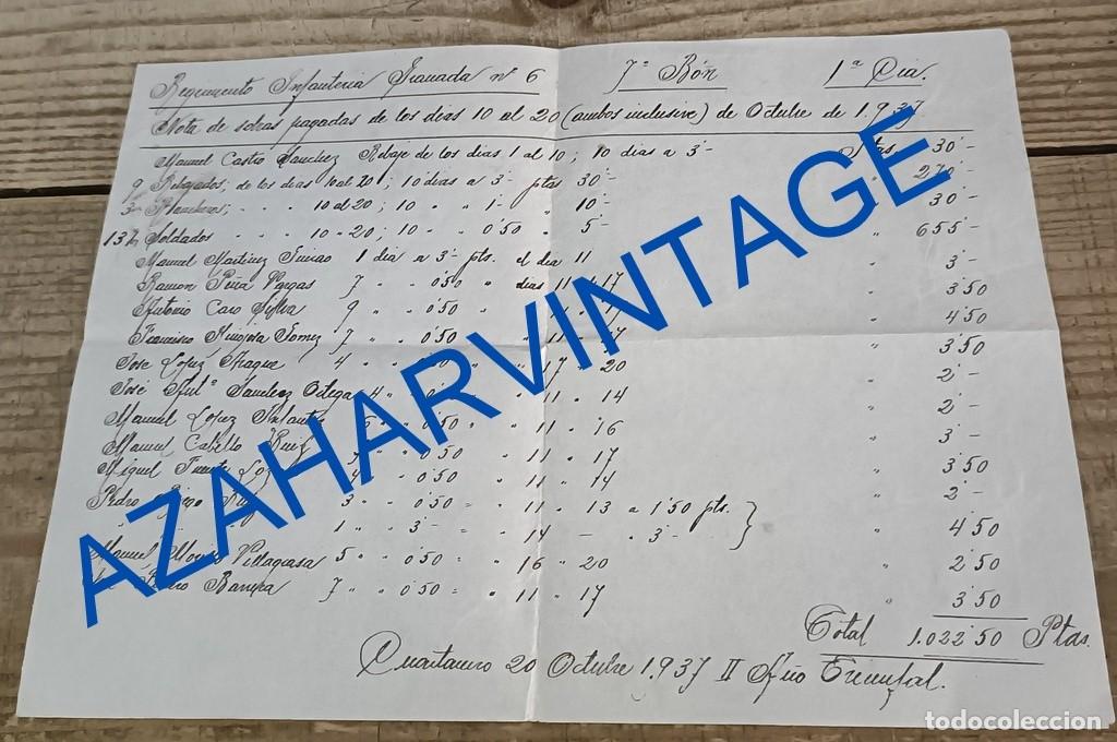 Military Antiques: 1937, GUERRA CIVIL, SOBRAS PAGADAS REGIMIENTO INFANTERIA GRANADA N&ordm;6, 7&ordm; BON, 1&ordf; CIA