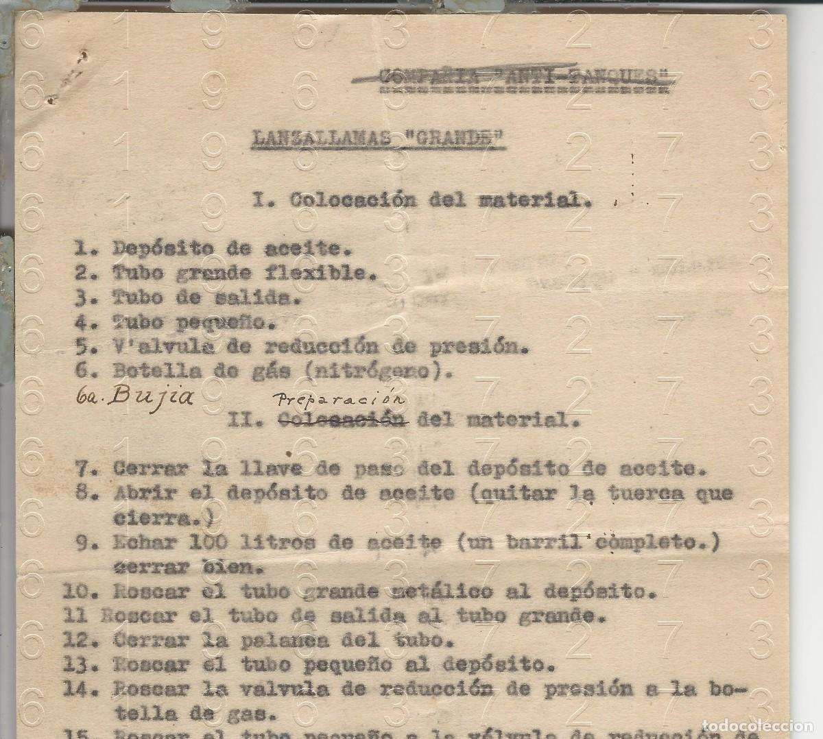 Militaria: LANZALLAMAS INSTRUCCIONES GUERRA CIVIL 2 CUARTILLAS M1