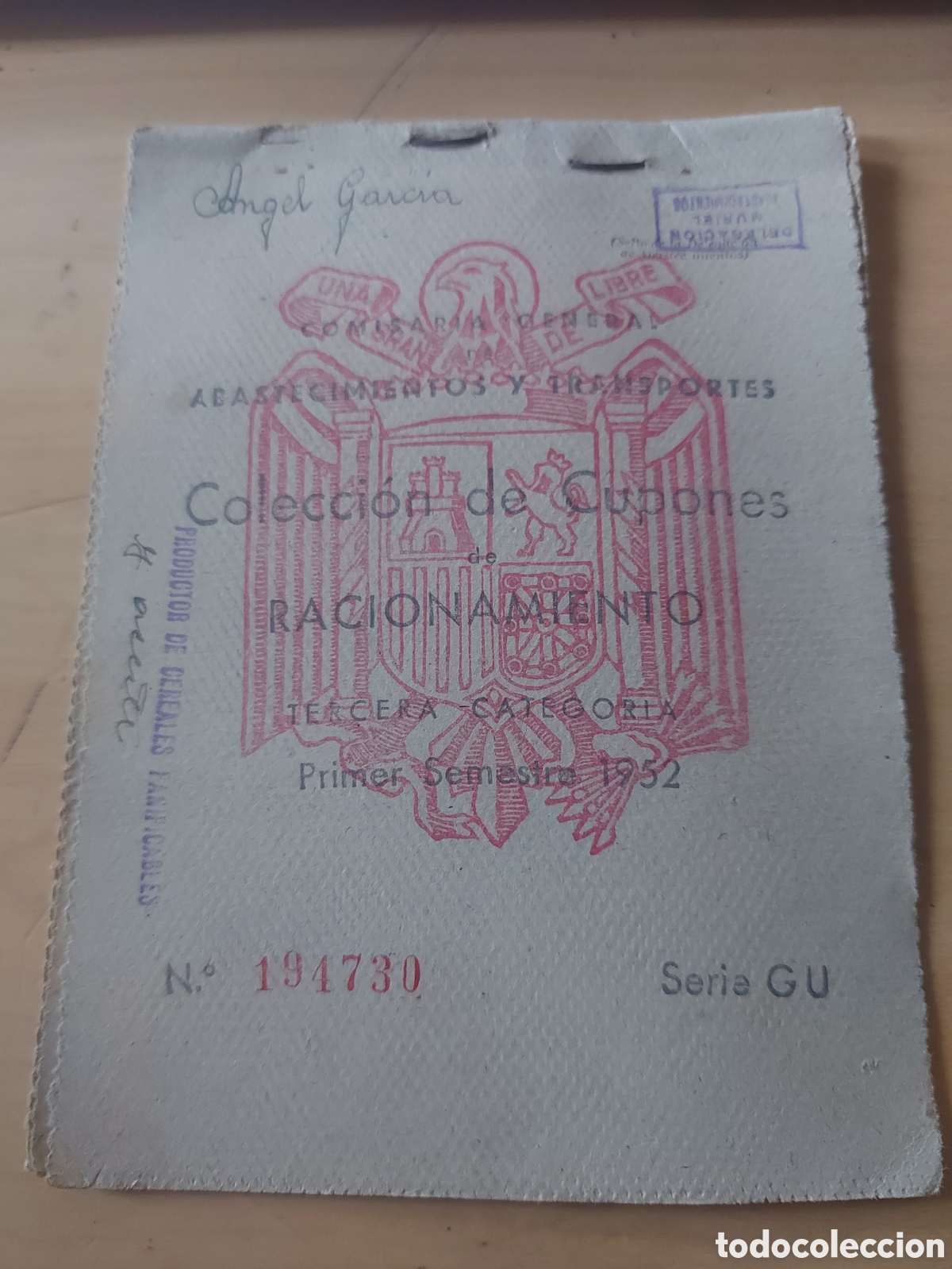 Military Antiques: CUPONES DE RACIONAMIENTO. COMISARIA GENERAL DE ABASTECIMIENTOS Y TRANSPORTES.1952
