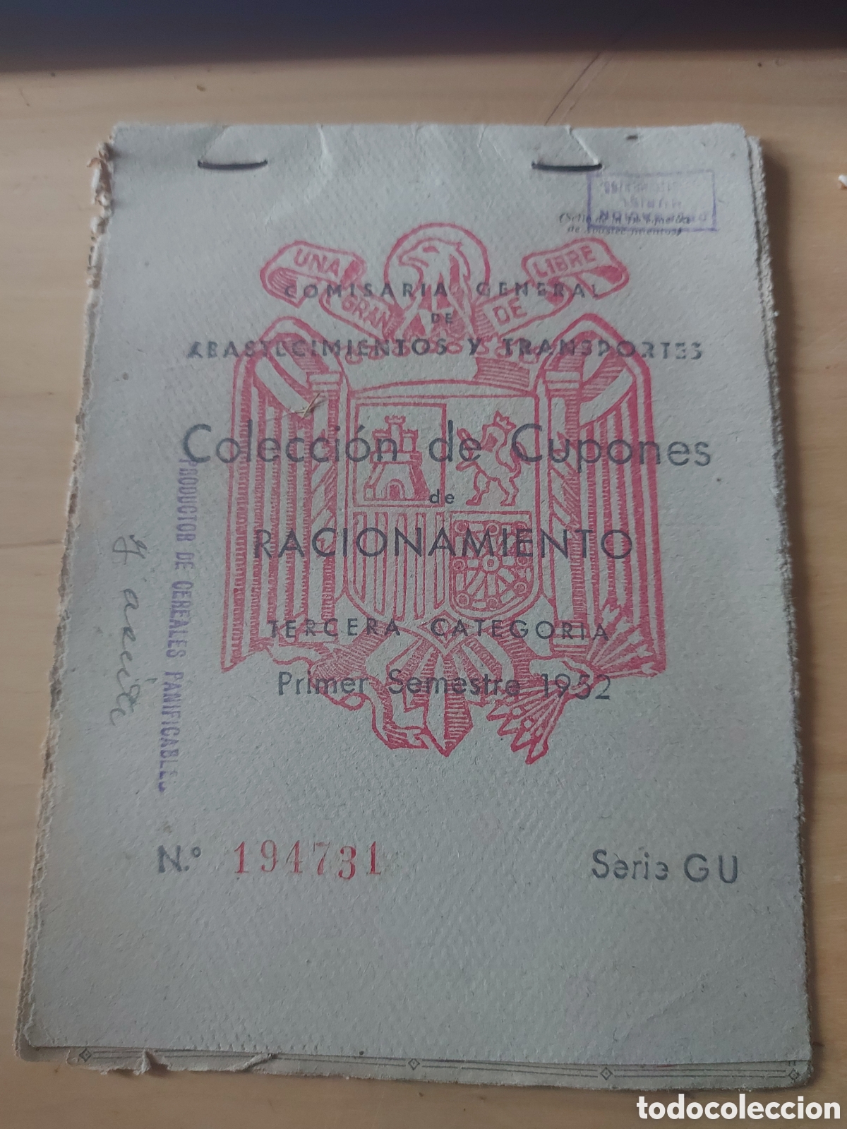 Military Antiques: CUPONES DE RACIONAMIENTO. COMISARIA GENERAL DE ABASTECIMIENTOS Y TRANSPORTES.1952