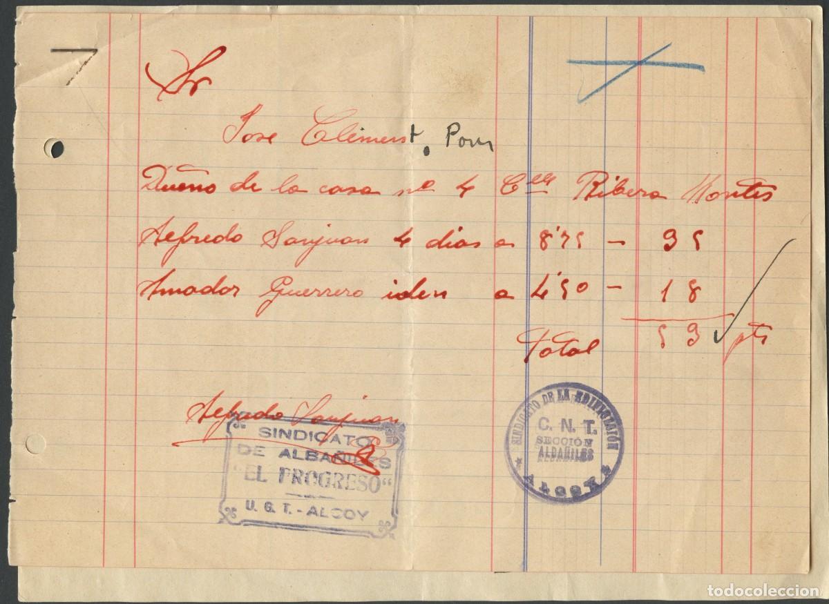 Military Antiques: GUERRA CIVIL, DOCUMENTOS, SINDICATO ALBA&Ntilde;ILES, SINDICATO EDIFICACI&Oacute;N, 1936, ALCOY, C.N.T., U.G.T.