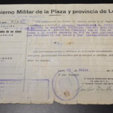 Militaria: PASE PARA UN ALFÉREZ PARA TRASLADARSE A TERUEL A INCORPORARSE A LA 4ª BANDERA DE LA FET, 1938.
