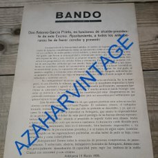 Militaria: ANTEQUERA, 1936, BANDO DE LA ALCADIA PARA INSTAR A DENUNCIAR A ALBOROTADORES, 21X32 CMS