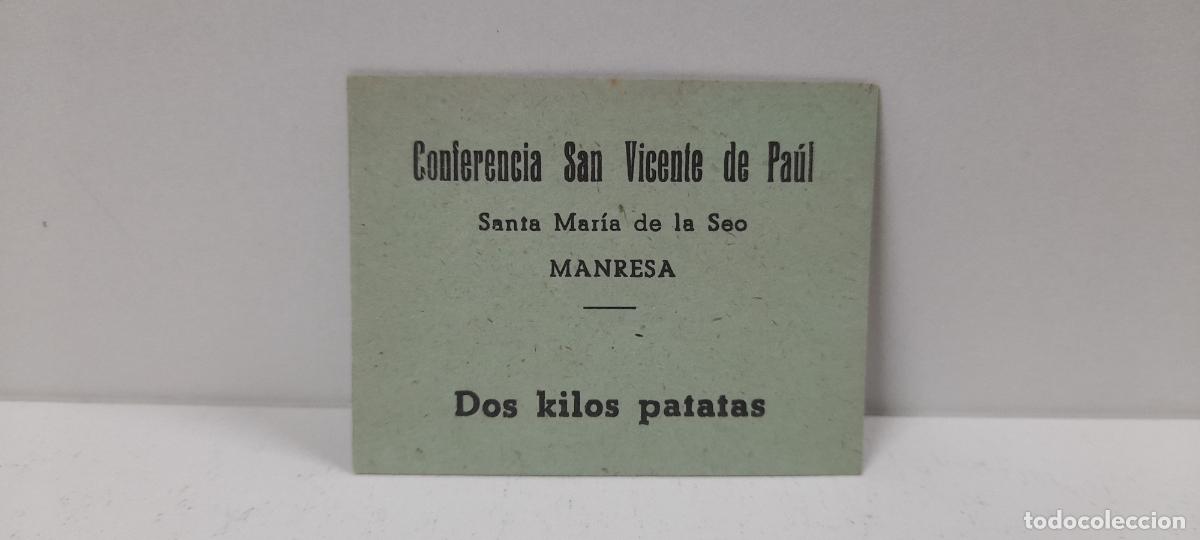 Military Antiques: VALE POR DOS KILOS PATATAS . CONFERENCIA SAN VICENTE DE PAUL - SANTA MARIA DE LA SEO . MANRESA