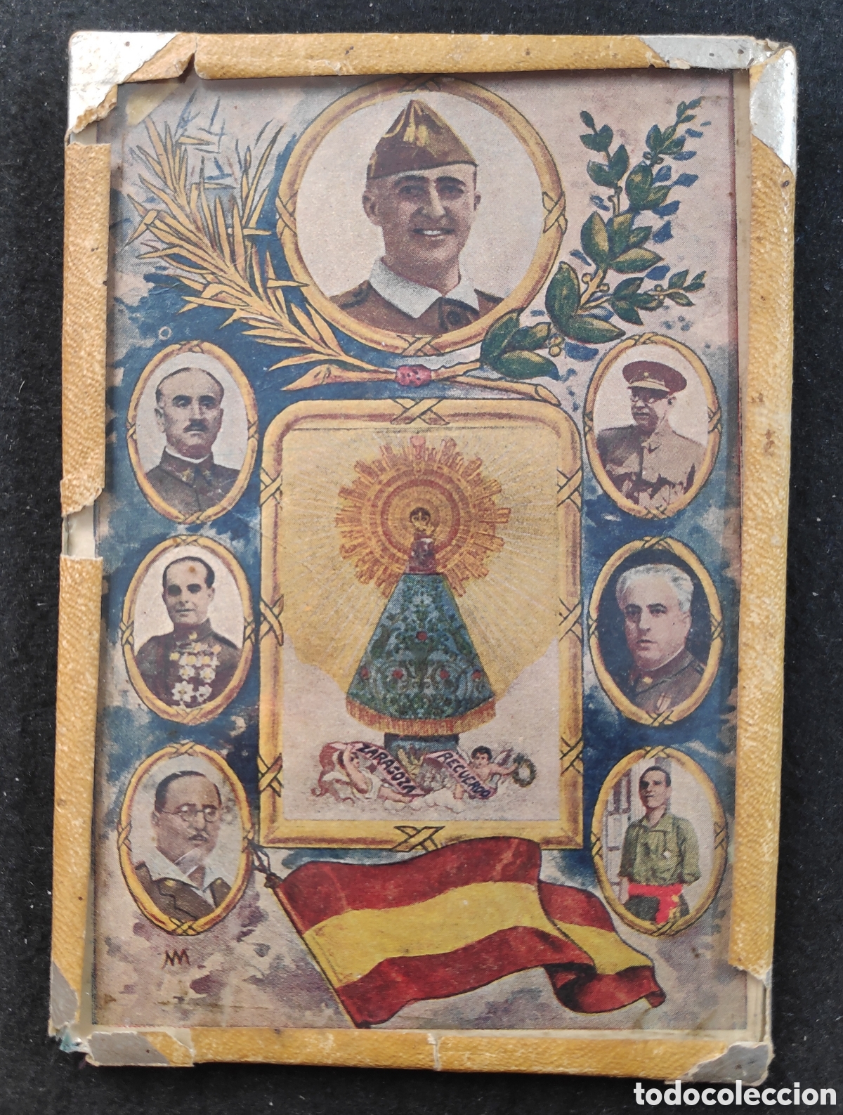 Militaria: PEQUE&Ntilde;O CUADRO PATRIOTICO DEL GENERAL FRANCO CON MANDATARIOS Y VIRGEN DEL PILAR ZARAGOZA RECUERDO