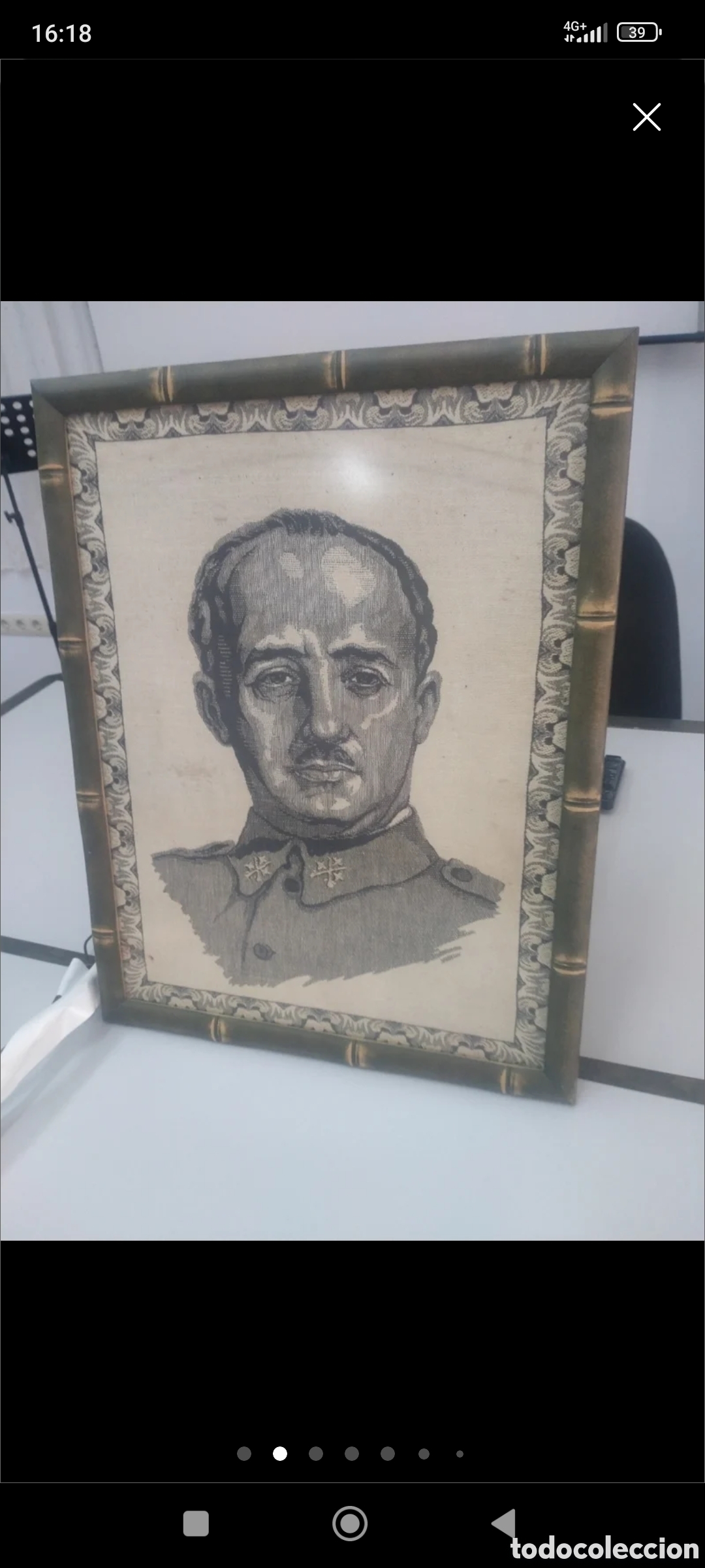 Military Antiques: Cuadro de tapiz de Franco de epoca