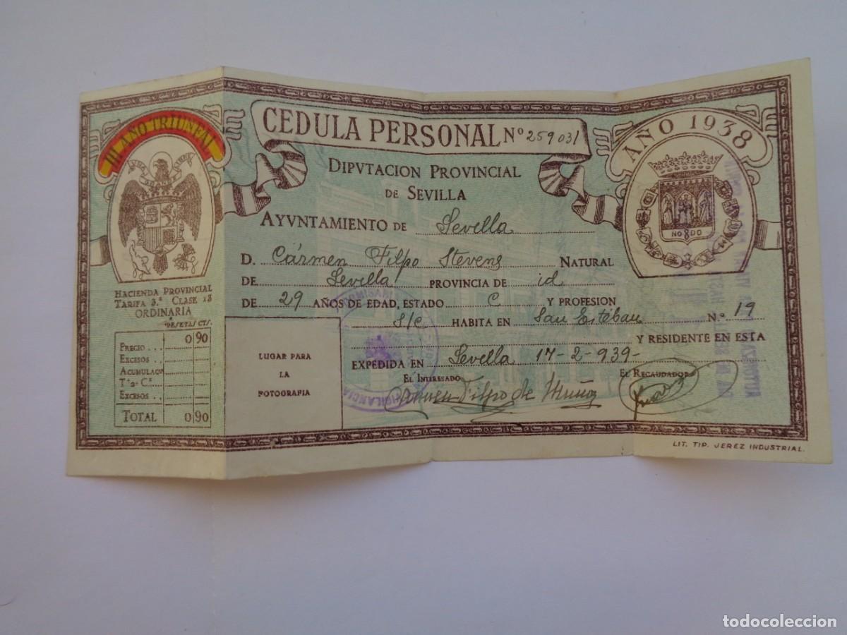Military Antiques: GUERRA CIVIL : CEDULA PERSONAL DE MUJER, CON AUTORIZACION PARA VIAJAR POR LA PROVINCIA. SEVILLA 1939