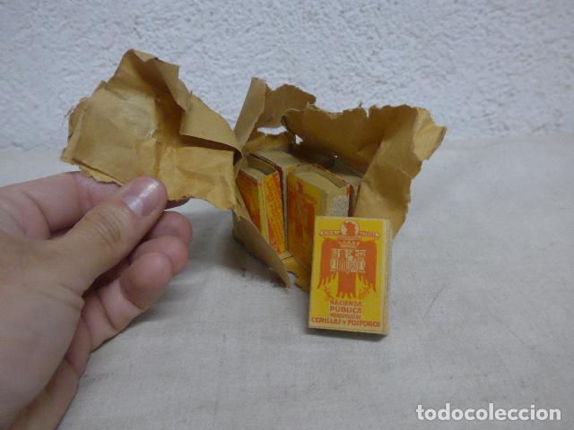 Militaria: Antiguo paquete con 6 cajas de cerillas completas, patrioticas franquistas. Guerra civil y posguerra