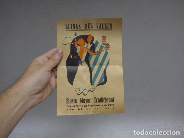Militaria: Antiguo programa de Fiesta Mayor 1939 de Llinas del Valles, A&ntilde;o de la Victoria, Llinars Guerra civil
