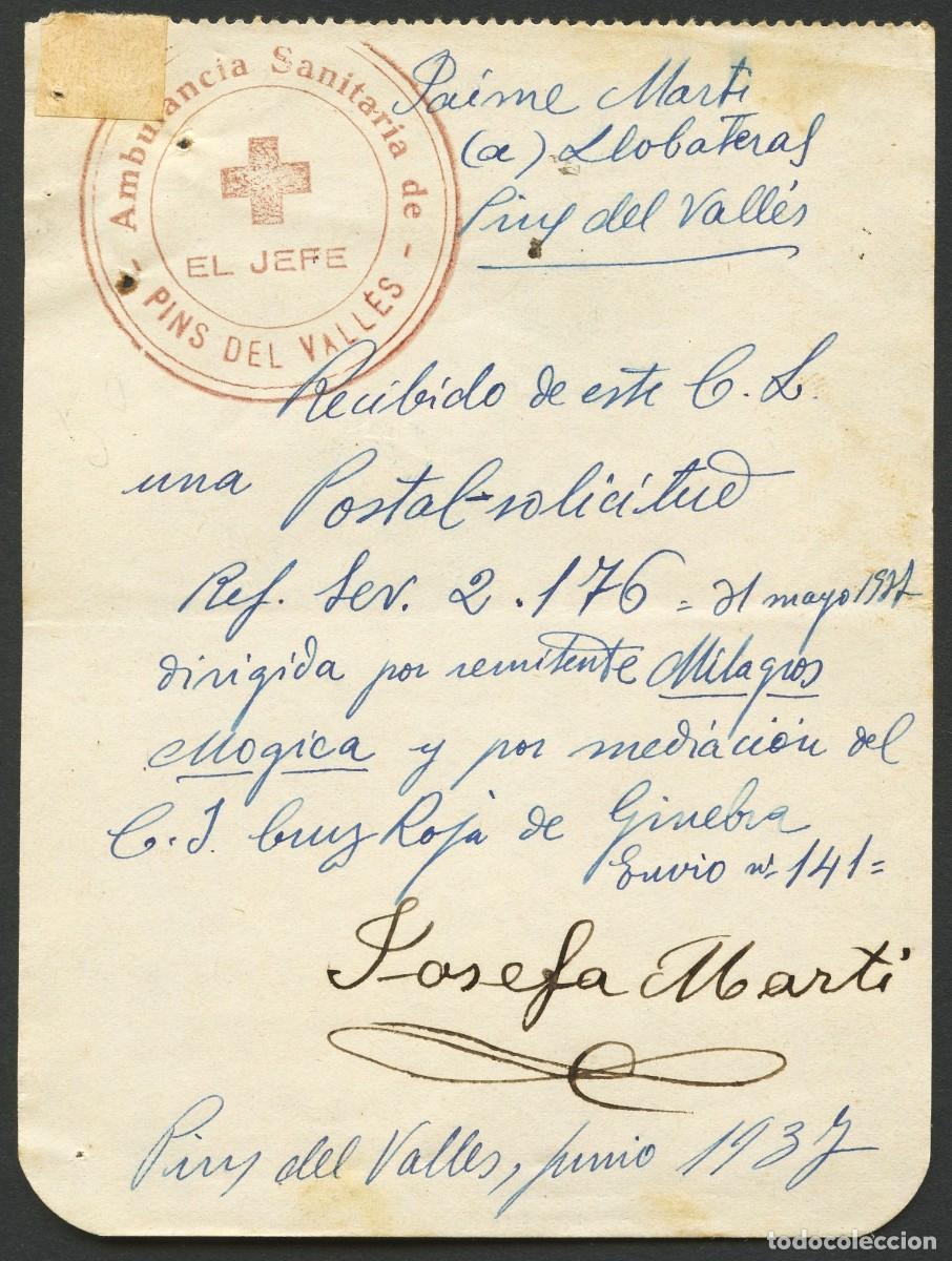 Militaria: GUERRA CIVIL, DOCUMENTO, COMIT&Eacute; LOCAL CRUZ ROJA, PINS DEL VALL&Eacute;S, 1937