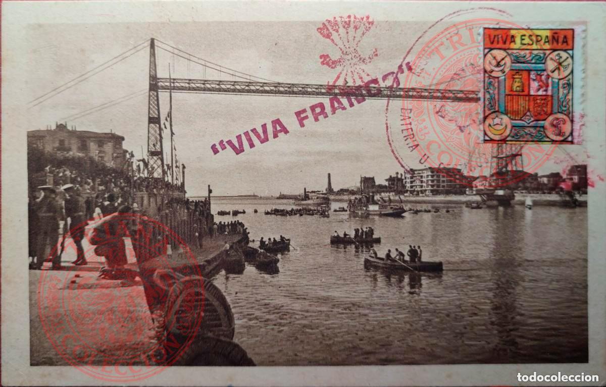 Militaria: POSTAL PUENTE DE VIZCAYA, 15 OCT 1942 - CON SELLOS Y FRANQUEADA
