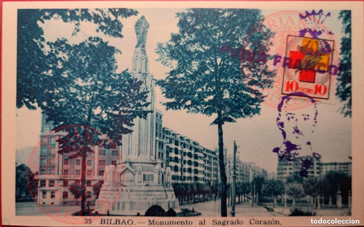 Militaria: POSTAL BILBAO - MONUMENTO AL SAGRADO CORAZ&Oacute;N N&ordm;35. CON SELLOS