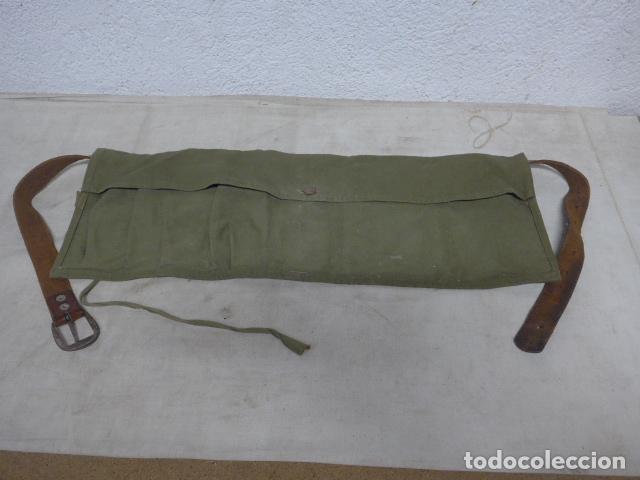 Military Antiques: Antiguo portacargador de tela espa&ntilde;ol marcado BAT ARTILLERIA VALENCIA, reutilizado guerra civil