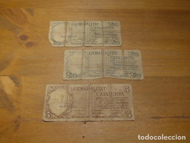 Military Antiques: LOTE 3 ANTIGUOS BILLETES REPUBLICANOS DE LA GENERALITAT DE CATALUNYA, 5 PTS Y 2,5 GUERRA CIVIL.